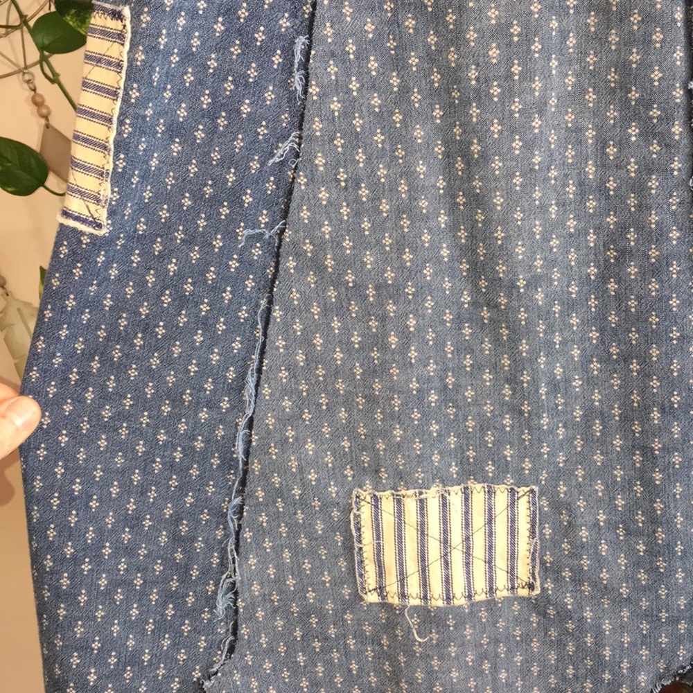 Upcycled patched fringed and frayed denim duster jean jacket - Picture 12 of 16